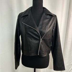 Girls Wonder Nation Black Zip-Up Faux Leather Moto Jacket | NWT Size: XXL (18)